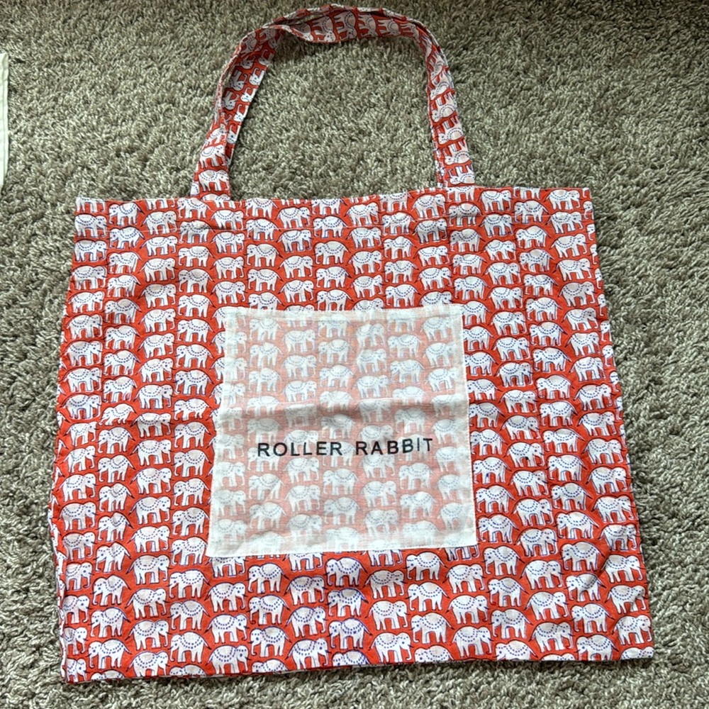 Roller rabbit elephant orange tote bag